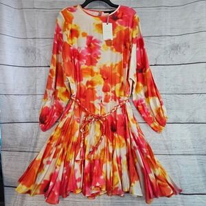 Alex Marie Size 10 Feminine Florals Riley Ruffle Hem Braided Belt Dress NWT 1081